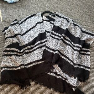 Black and Gray Striped Women's Poncho